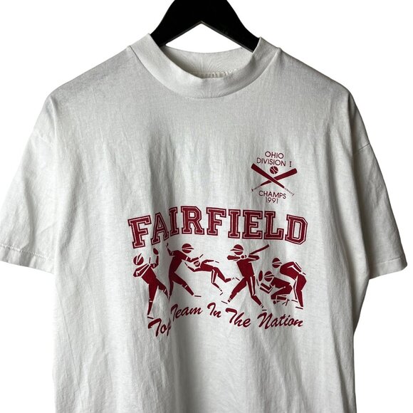 1991 Vintage 90s Fairfield Ohio T Shirt White Extra Large XL USA Baseball Sports - Picture 1 of 16